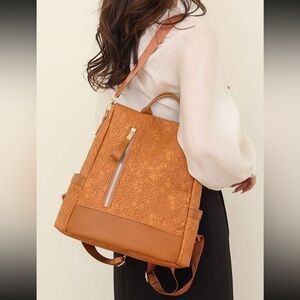 Vegan Leather Floral Backpack/Shoulder Bag